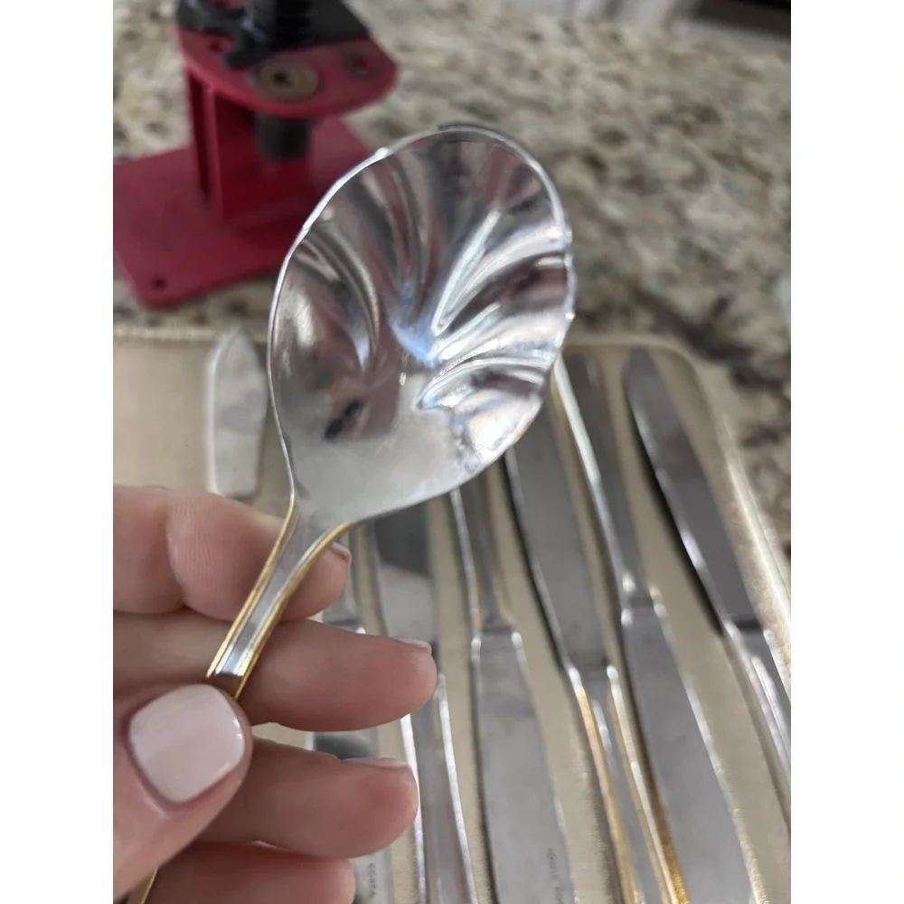 Towle Hard To Find Stainless Flatware‎ Beacon Hill Pattern With Gold Trim. 3126